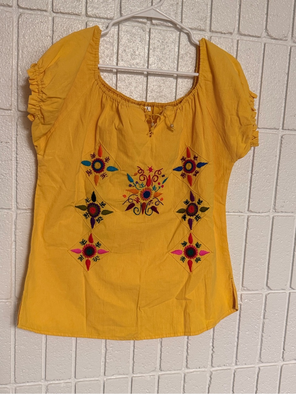 Yellow Embroidered Cotton Top. Handmade in Roatan, Honduras